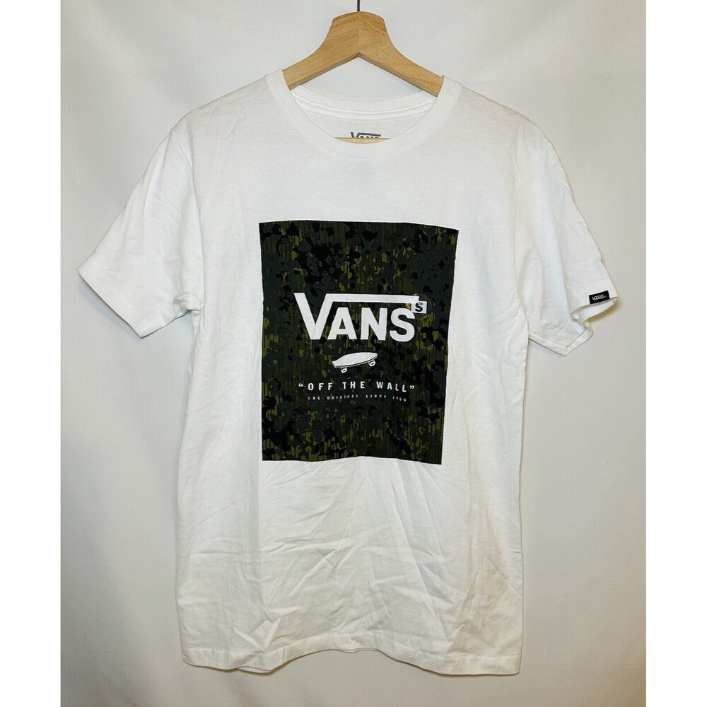 Men's Vans Camo Check Box Short Sleeve Graphic White Tee Shirt‎ SIZE SMALL